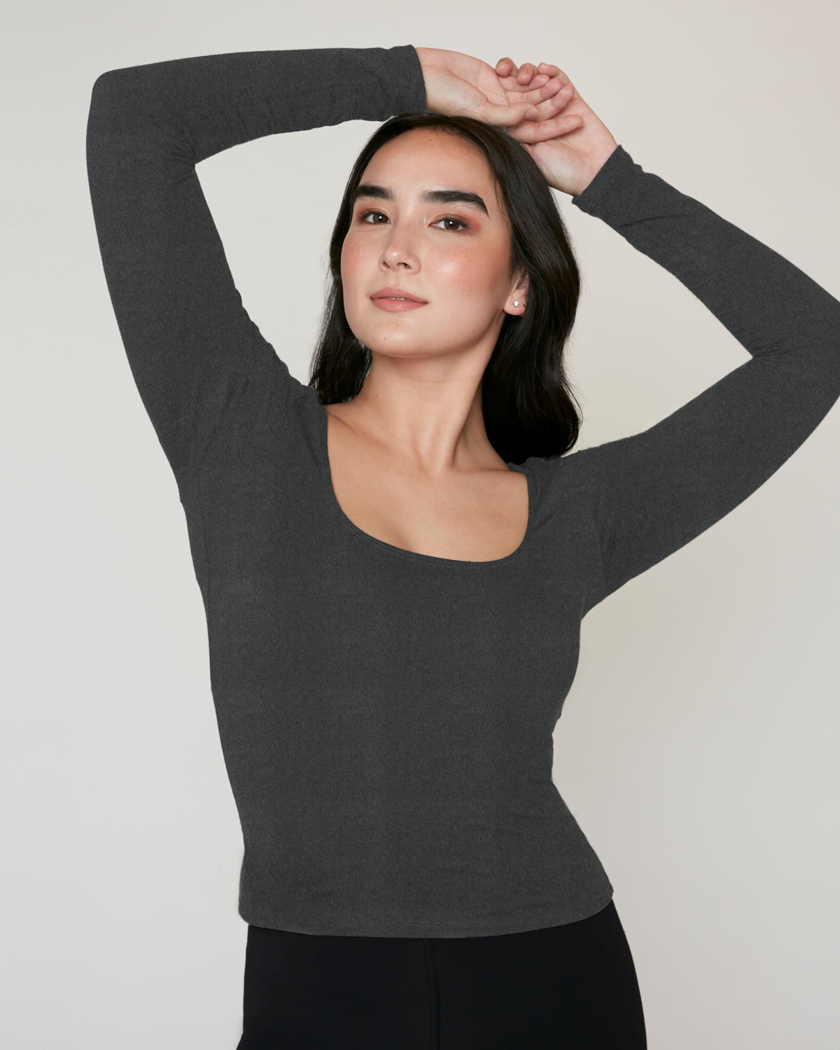 "#color_CHARCOAL| Emi is 5'7.5", wearing a size S