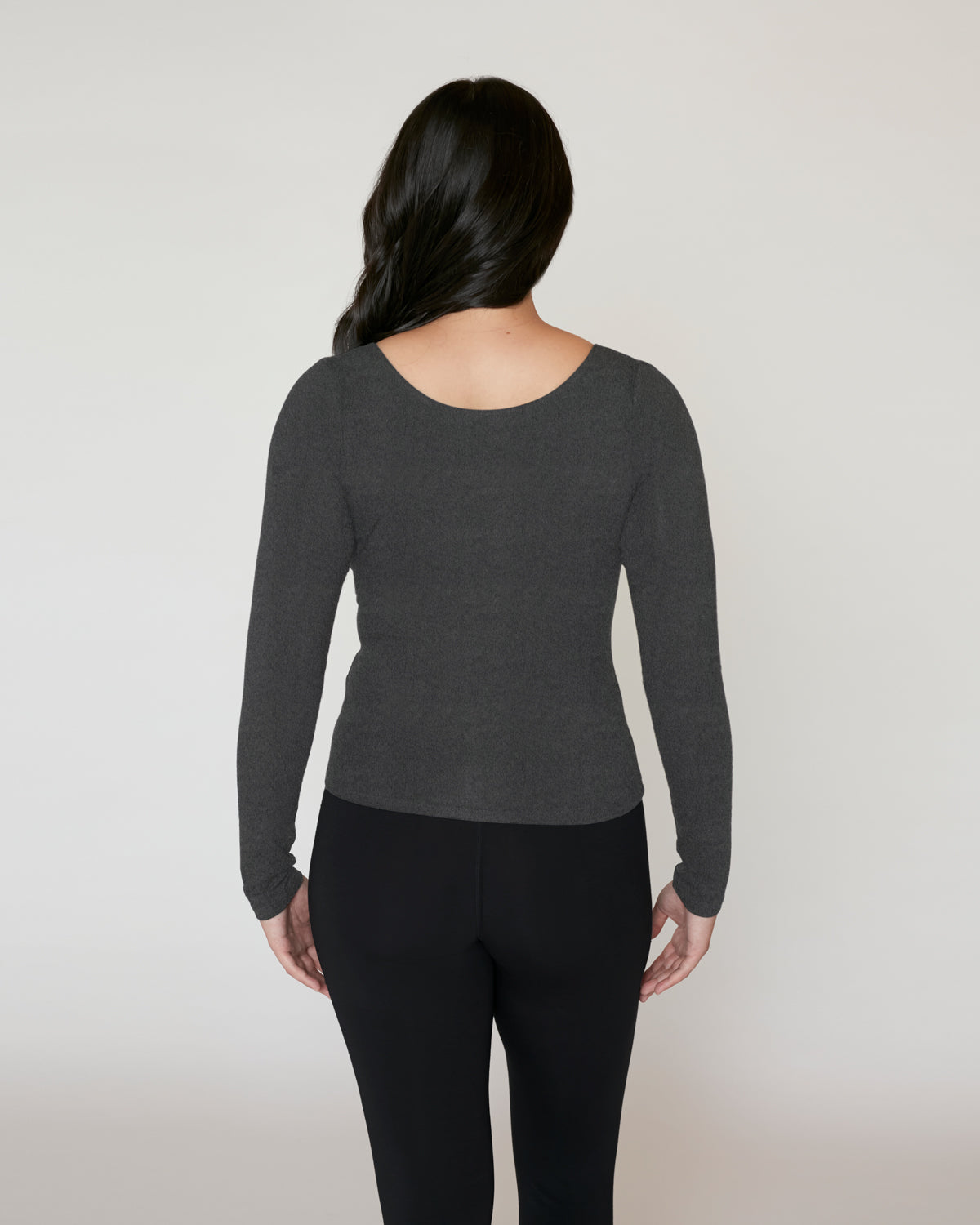 "#color_CHARCOAL| Emi is 5'7.5", wearing a size S