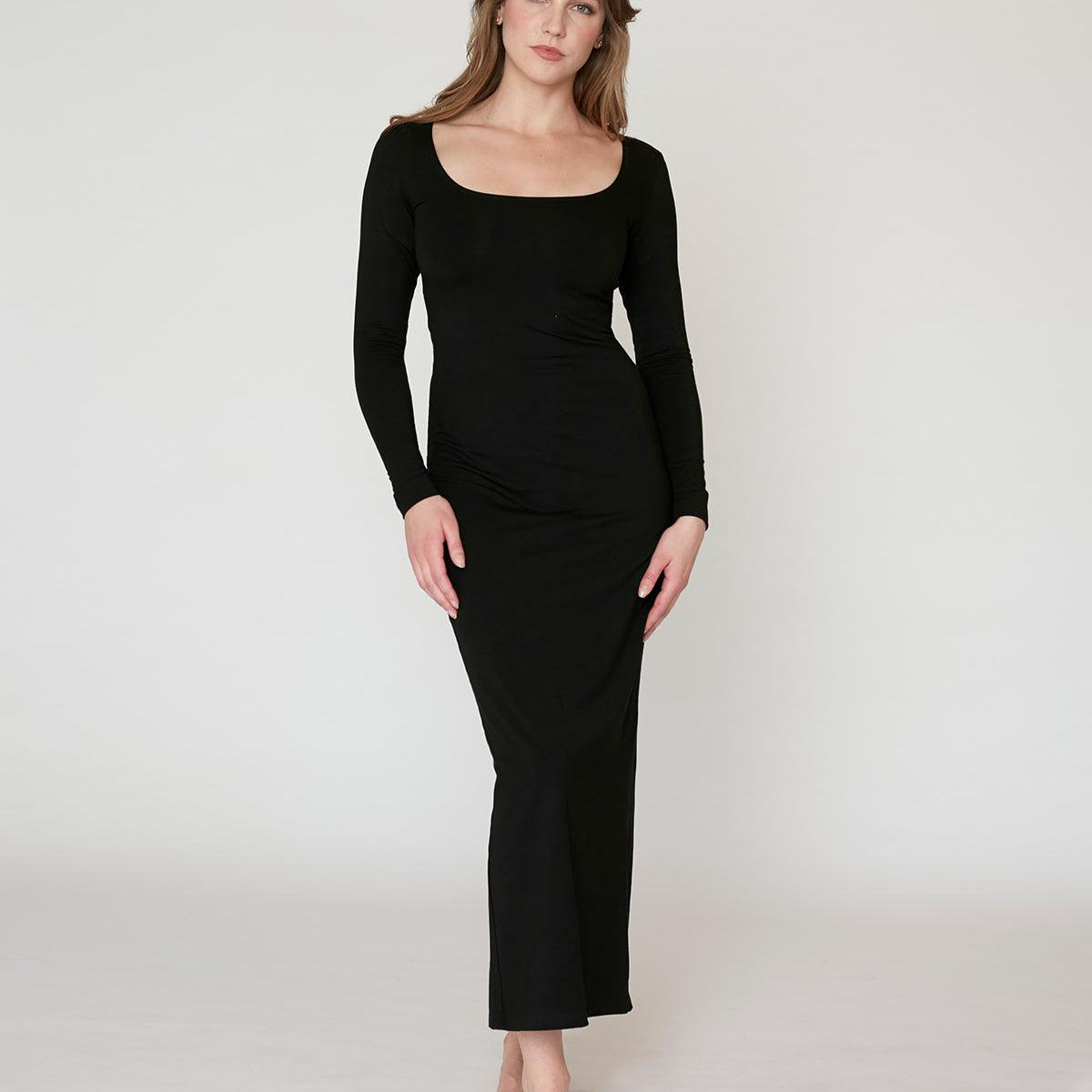 Women Square Neck Bodycon Maxi Dress Long Sleeve Rib Midi Long Dress Basic  Tight Fitted Stretchy Dresses - Walmart.com