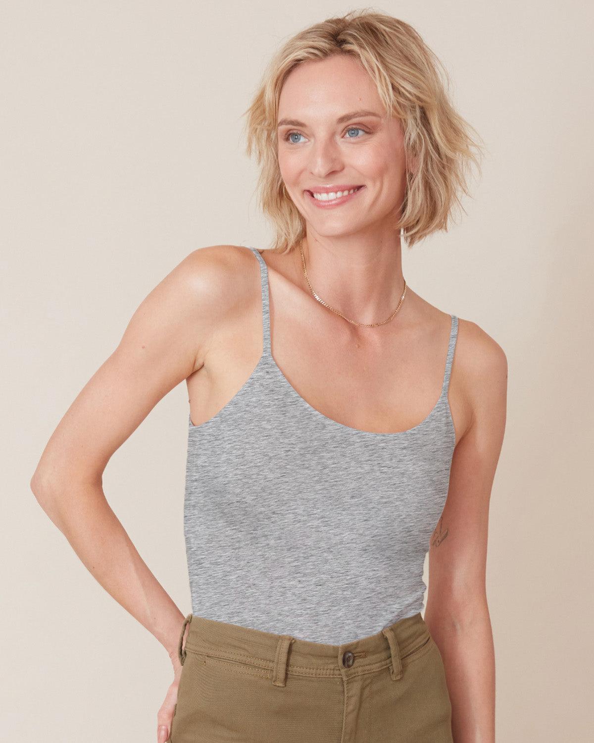 "#color_HEATHER GREY|Elyse is 5'9", wearing a size XS