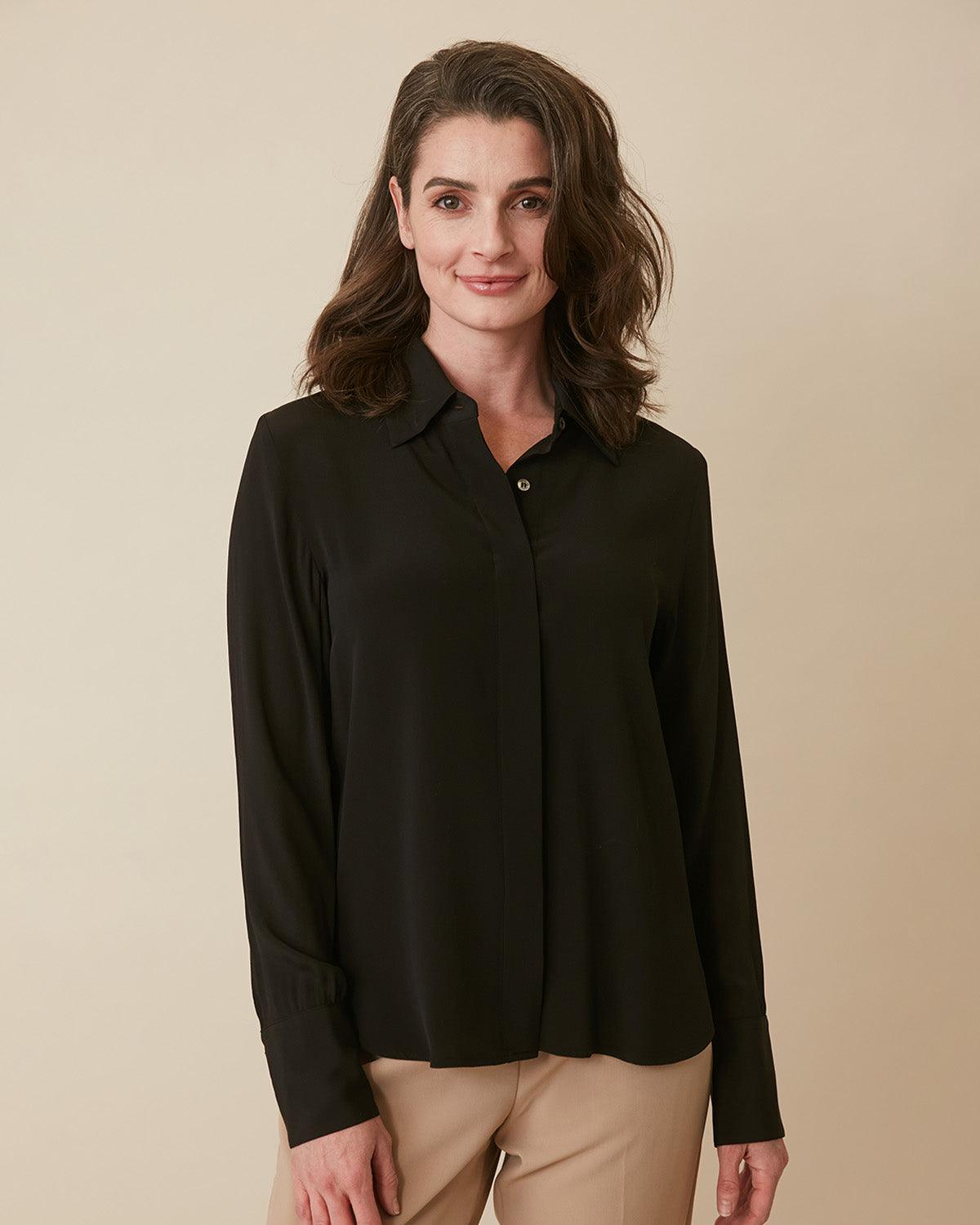 Women's Long Sleeve Office Work T-shirt Bodysuit Button Down Blouse Leotard