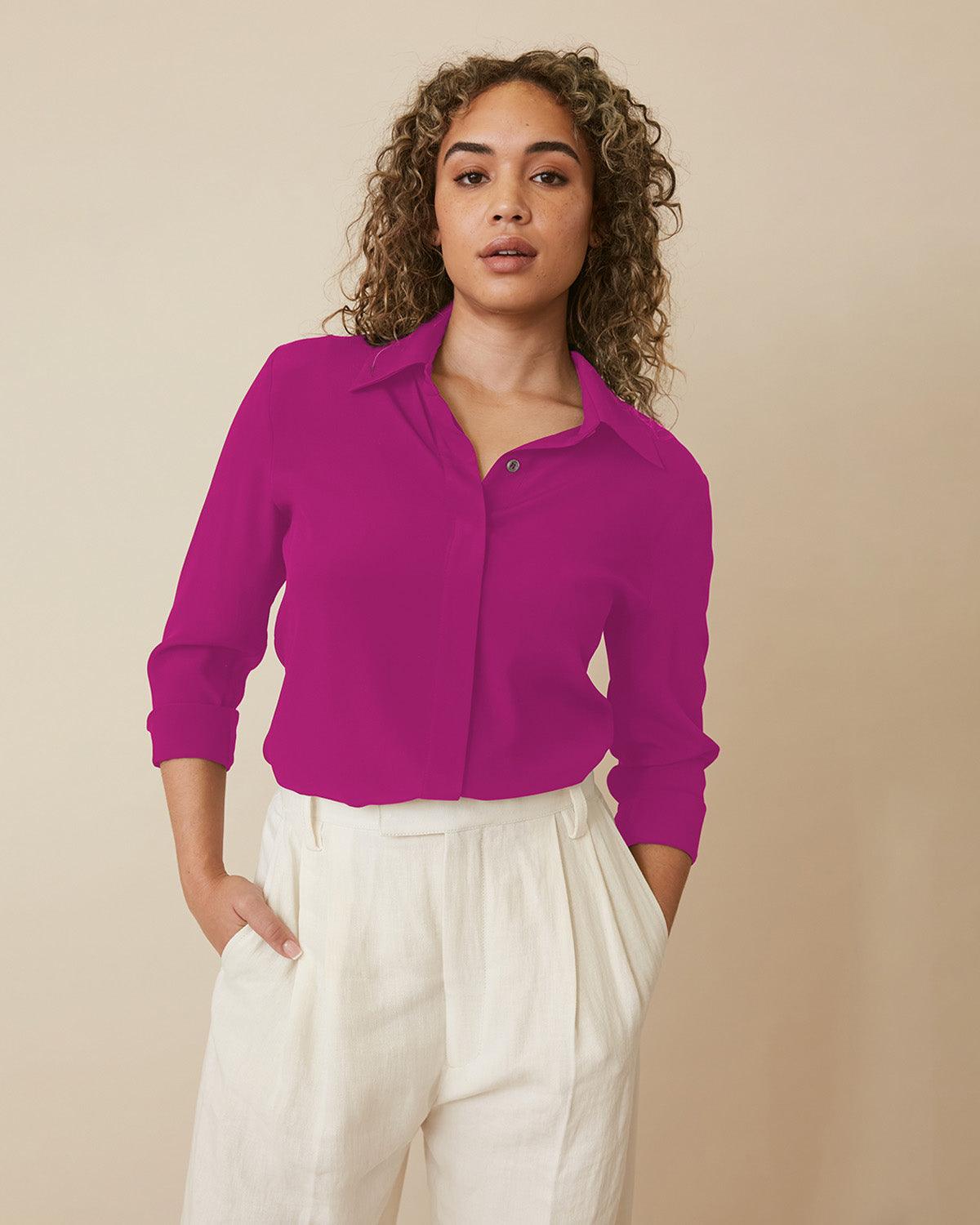 "#color_FUCHSIA|Zoe is 5'8", wearing a size M