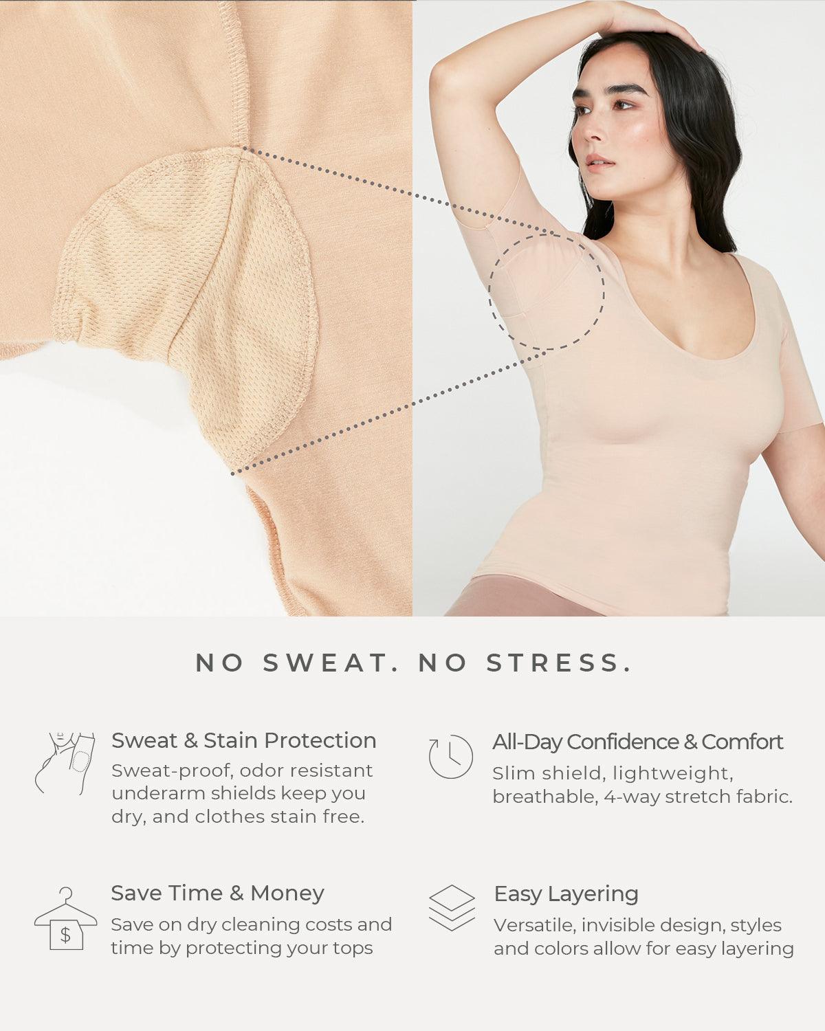 Invisible Women Absorbing Sweat Underwear Vest Washable Body Shaping  Underarm Sweat Pads Armpit Clothing,Beige-Large